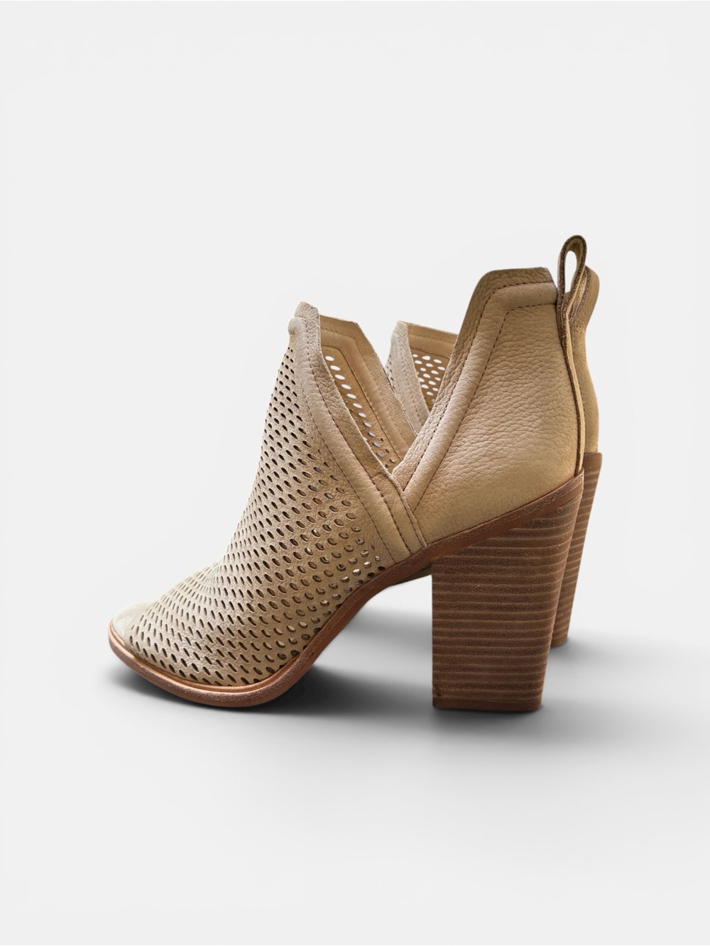 Vince Camuto Perforated Peep-Toe Block Heel Boots - Tan